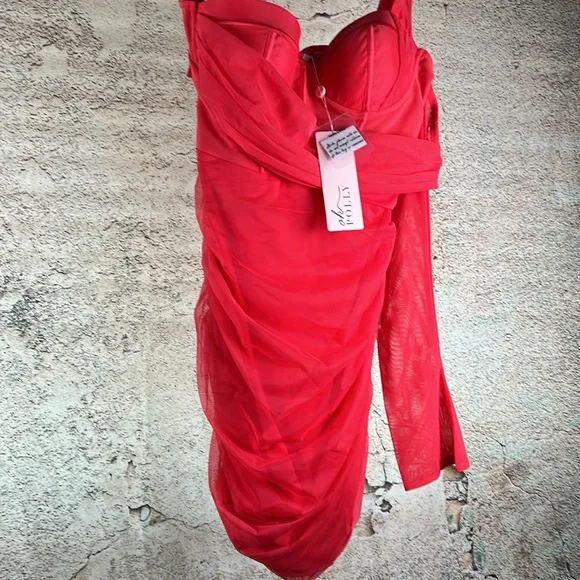 Oh Polly size 6 Elegant corral color One-Shoulder Dress NWT    MN149 - Picture 3 of 6